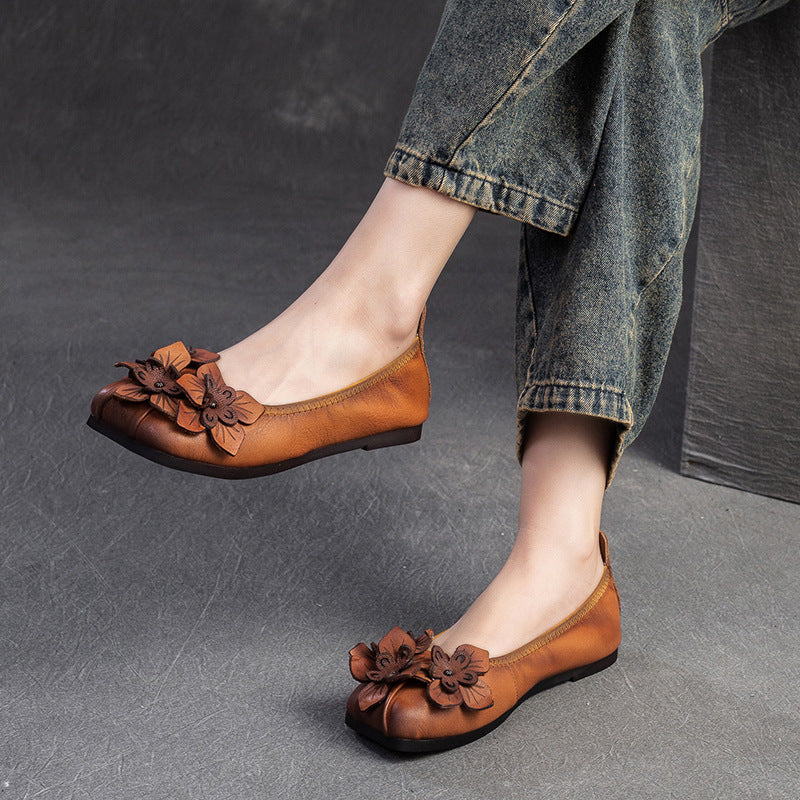 Women Retro Leather Comfort Soft Flats Newgew Shoes