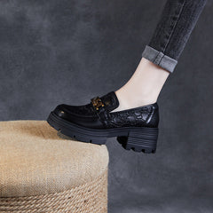 Women Retro Embossed Leather Thick Soled Loafers Newgew Shoes