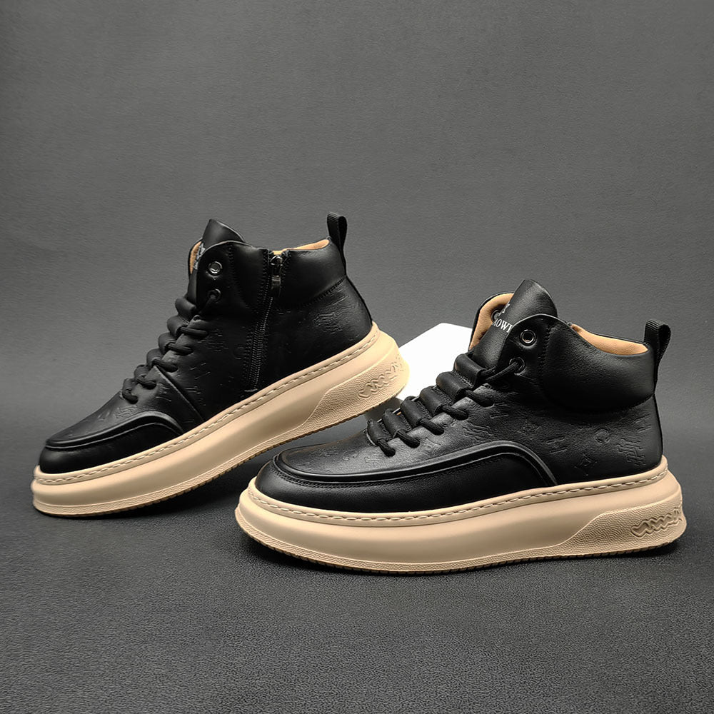 Men Stylish Minimalist Leather High Top Casual Shoes Newgew Shoes