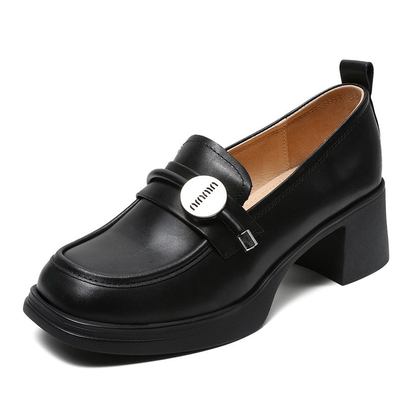 Women Minimalist Casual Leather Chunky Heel Loafers Newgew Shoes