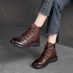 Women Retro Minimalist Leather Casual Boots Newgew Shoes