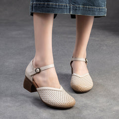 Women Fashion Plaited Leather Chunky Heel Casual Sandals Newgew Shoes