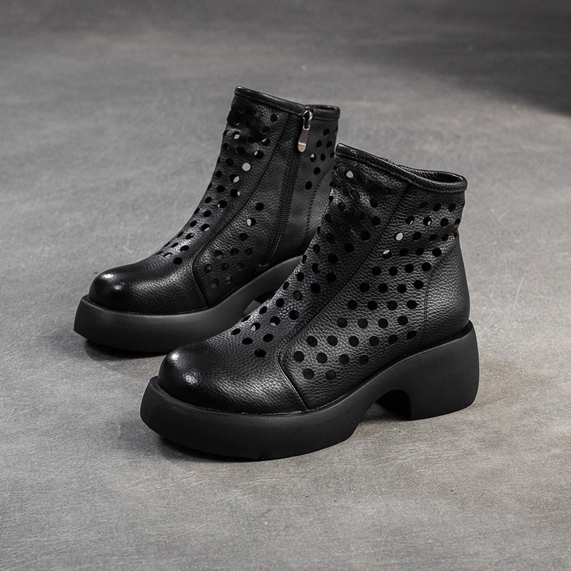 Women Minimalist Hollow Leather Chunky Platform Boots Newgew Shoes