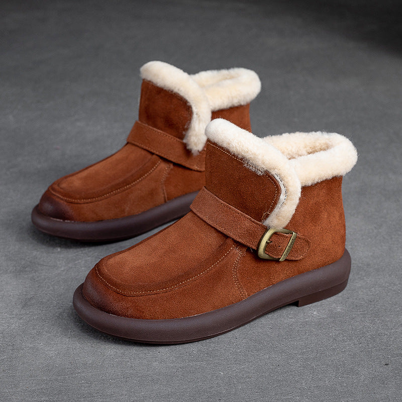 Women Retro Minimalist Leather Furred Winter Snow Boots Newgew Shoes