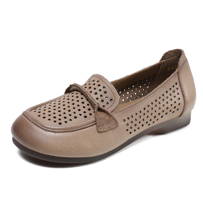 Women Hollow Breathable Leather Soft Flats Newgew Shoes