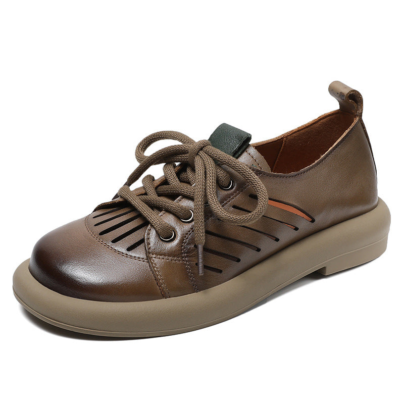 Women Retro Hollow Leather Flat Casual Shoes Newgew Shoes