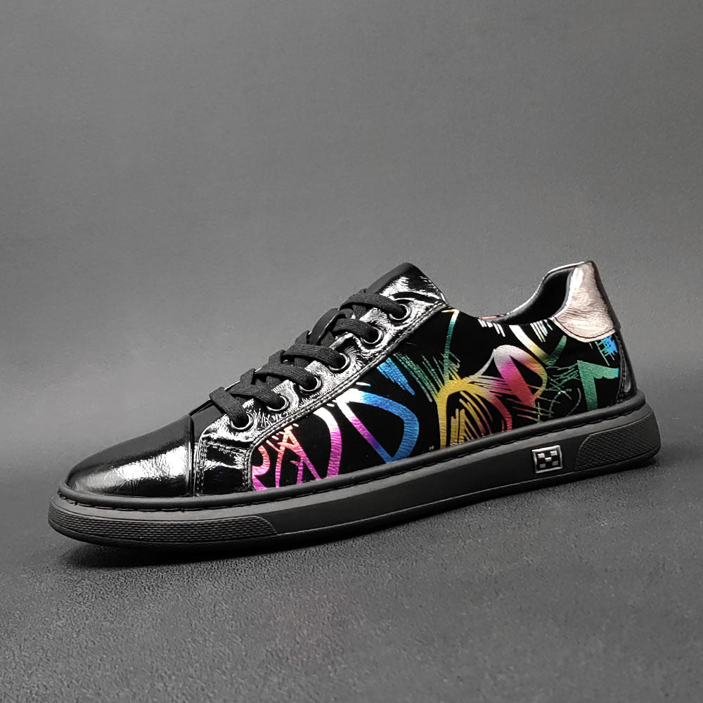 Men Stylish Fashion Print Leather Flat Casual Shoes Newgew Shoes