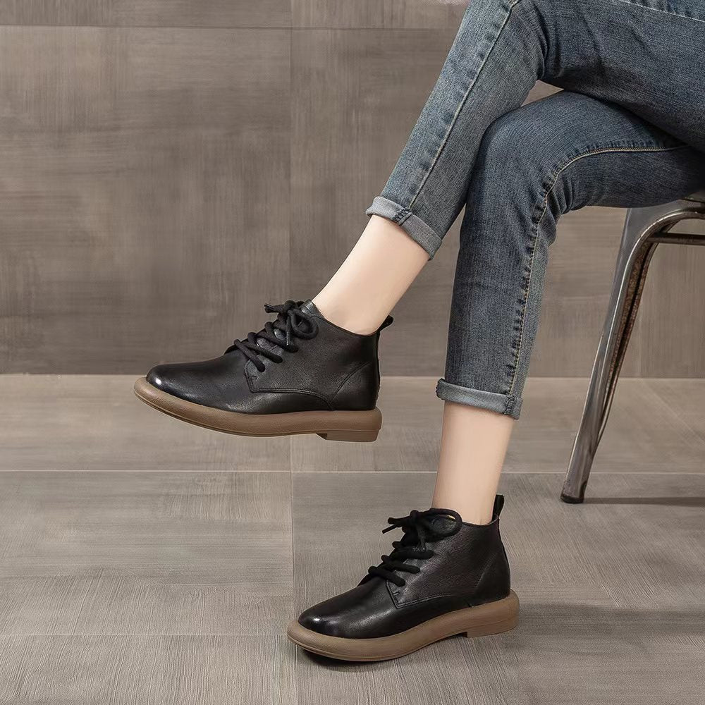 Women Ankle Flat Casual Cowhide Boots Newgew Shoes