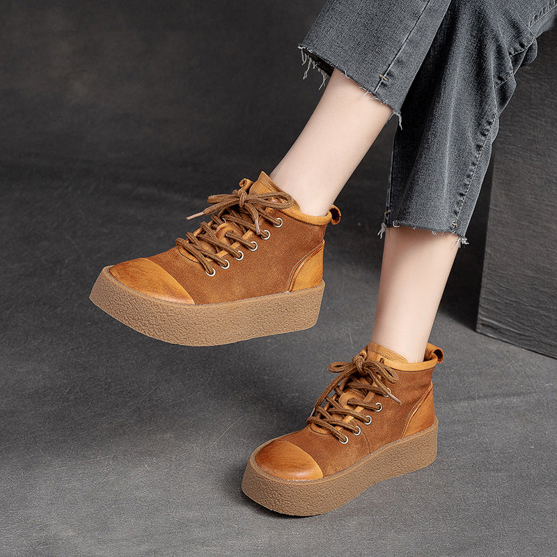 Women Retro Leather Flat Thick Soled Casual Shoes Newgew Shoes
