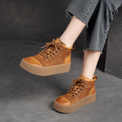 Women Retro Leather Flat Thick Soled Casual Shoes Newgew Shoes