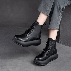 Women Retro Minimalist Patchwork Leather Casual Boots Newgew Shoes