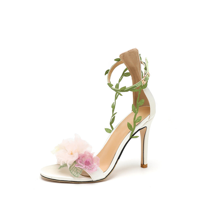 Chiffon Floral High Heels - White Newgew