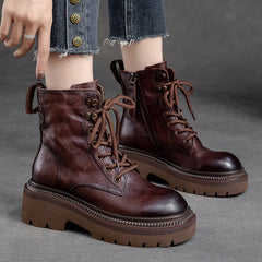 Women Classic Leather Thick Soled Combat Boots Newgew Shoes