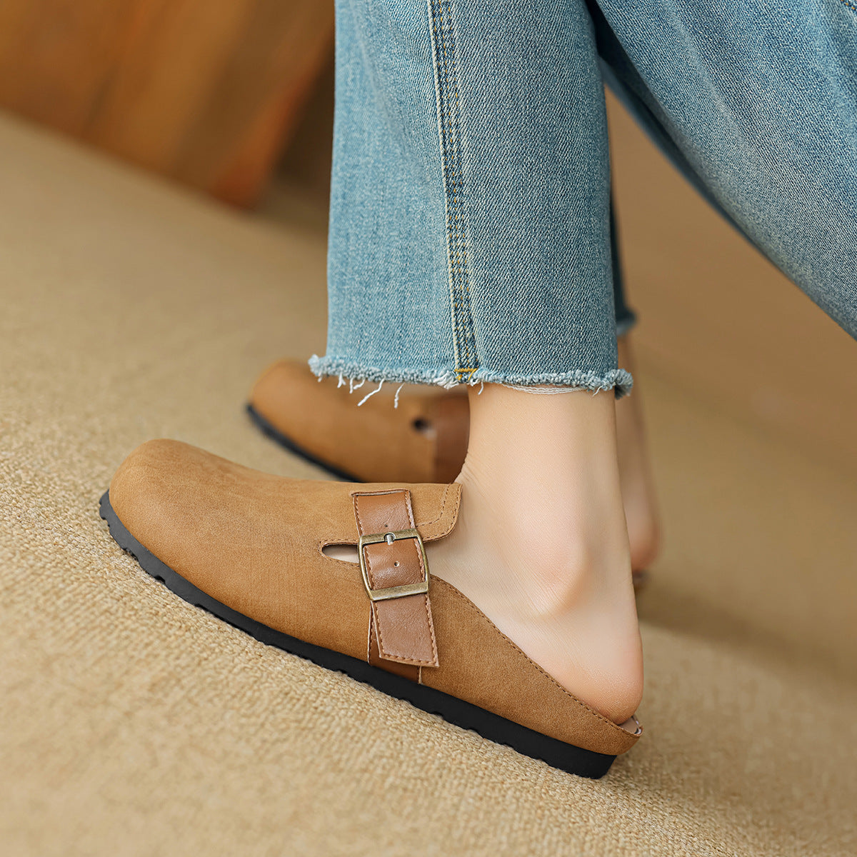 Women Retro Soft Leather Flat Mules Newgew Shoes