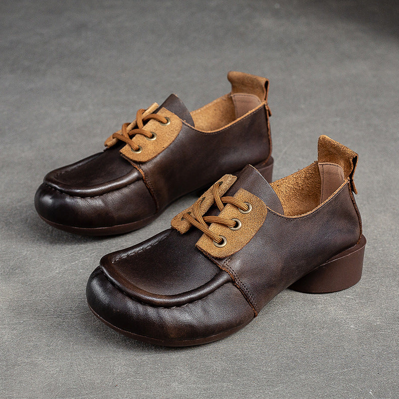 Women Retro Handcraft Leather Low Heel Casual Shoes Newgew Shoes