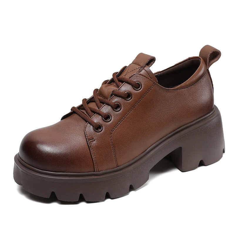 Women Retro Minimalist Leather Chunky Heel Casual Shoes Newgew Shoes