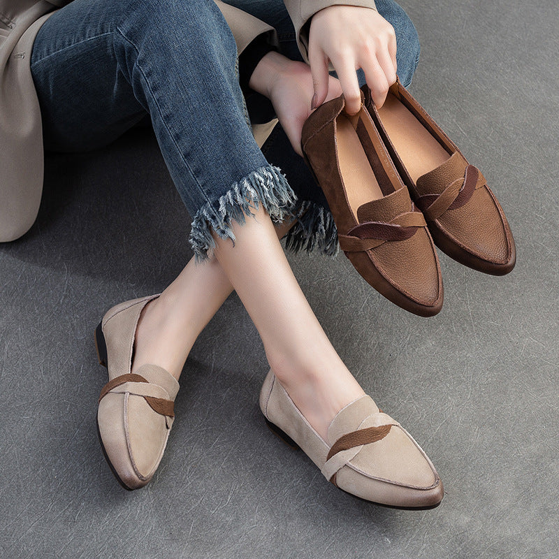 Women Retro Minimalist Leather Pointed Toe Casual Shoes Newgew Shoes