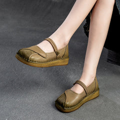 Women Retro Patchwork Leather Flat Casual Shoes Newgew Shoes