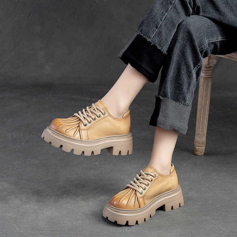 Women Retro Leather Thick Lug Soled Casual Shoes Newgew Shoes