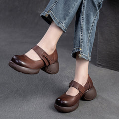 Women Retro Leather Chunky Platform Casual Shoes Newgew Shoes