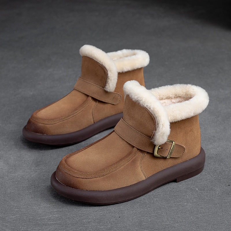 Women Retro Minimalist Leather Furred Winter Snow Boots Newgew Shoes