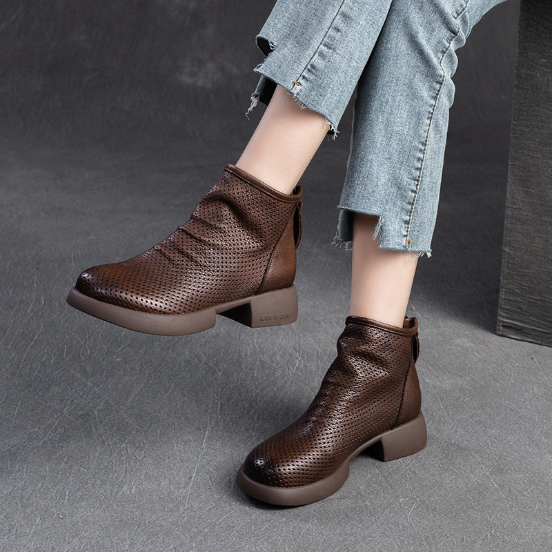 Women Retro Minimalist Hollow Leather Casual Ankle Boots Newgew Shoes