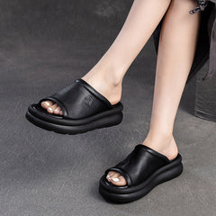 Women Casual Leather Soft Platform Slides Sandals Newgew Shoes