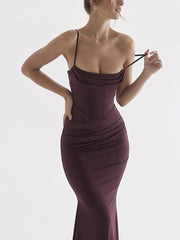 Square Neck Ruched Corset Fishtail Evening Maxi Dress Newgew Dresses