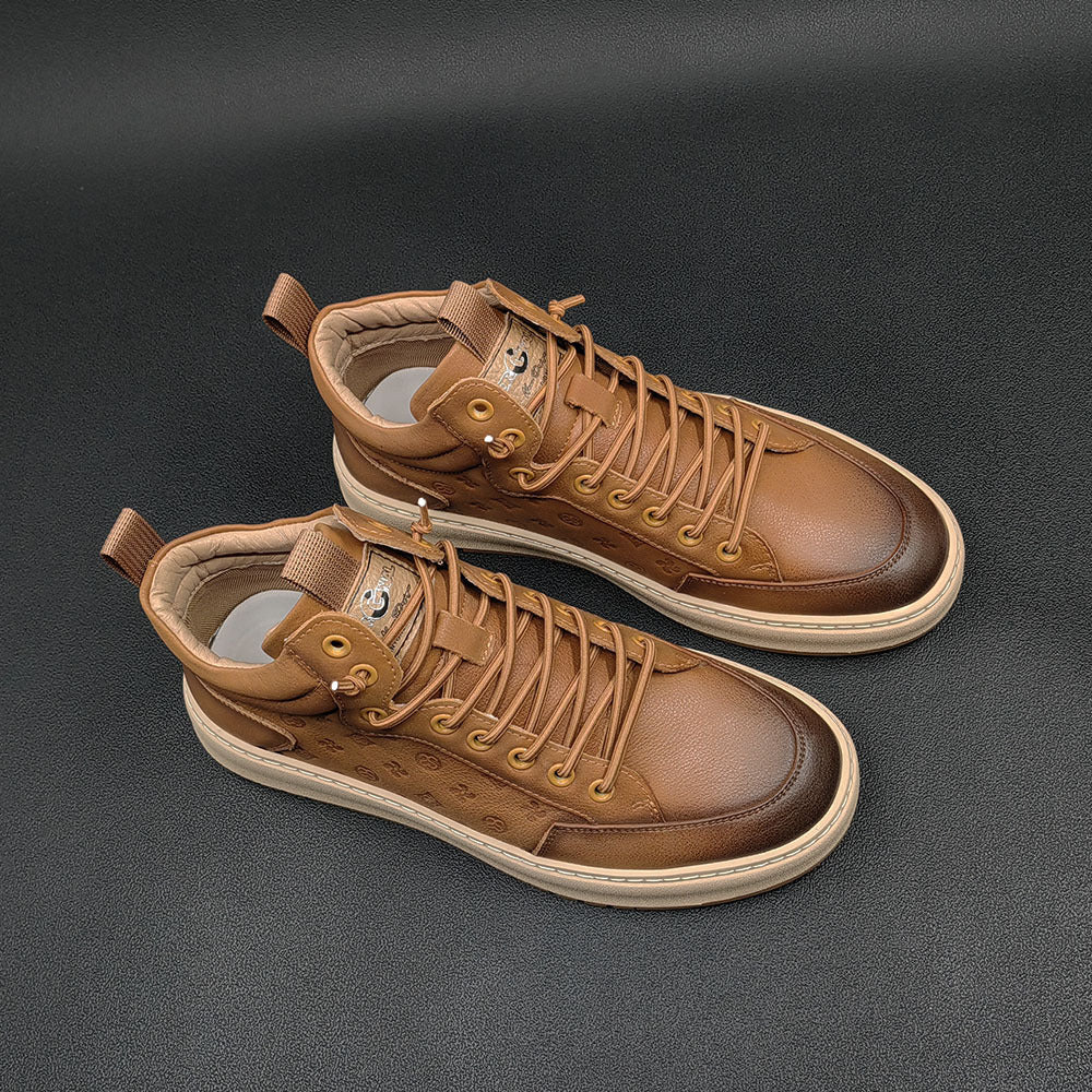 Men Retro Figured Leather Flat Casual Shoes Newgew Shoes