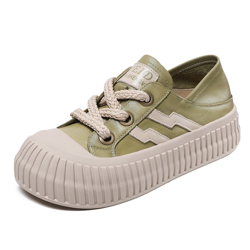 Women Soft Leather Thick Soled Flat Casual Shoes Newgew Shoes