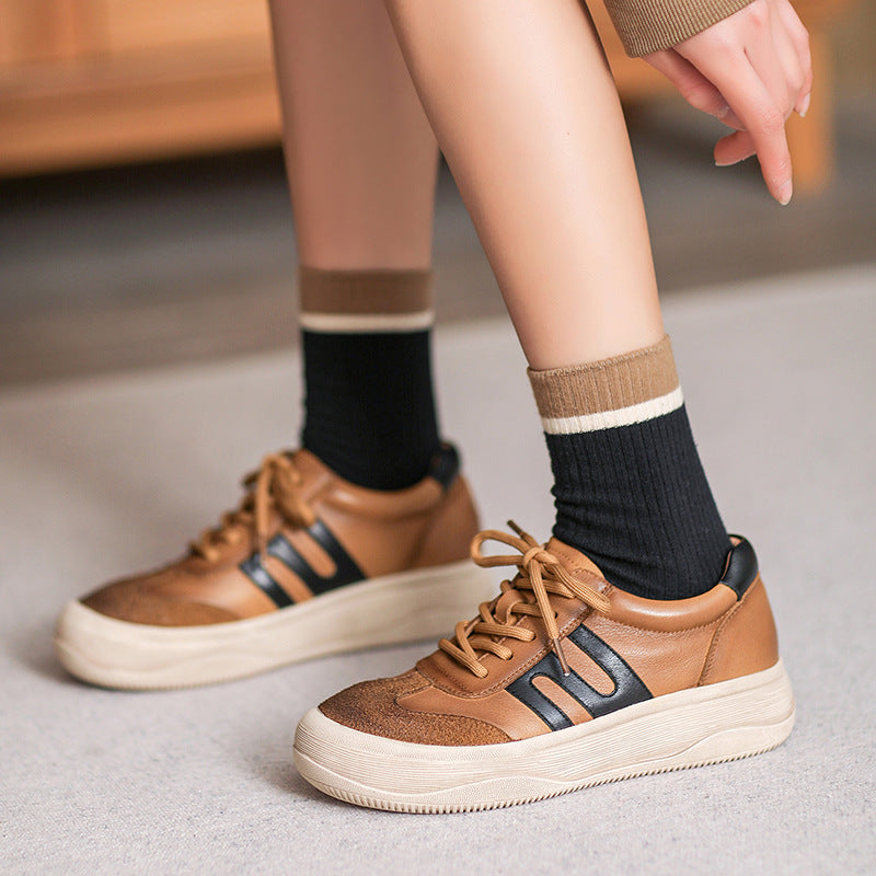 Women Fashion Patchwork Leather Flat Casual Shoes Newgew Shoes