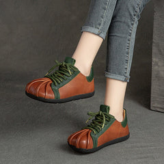 Women Retro Patchwork Leather Flat Casual Shoes Newgew Shoes