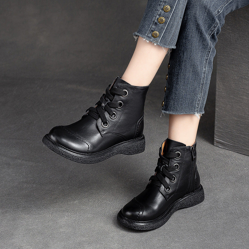 Women Retro Minimalist Leather Casual Boots Newgew Shoes