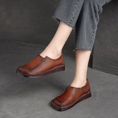 Women Retro Leather Flat Casual Shoes Newgew Shoes