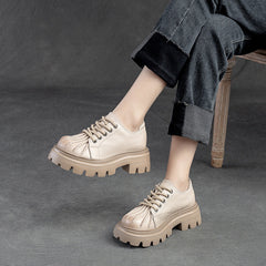 Women Retro Leather Thick Lug Soled Casual Shoes Newgew Shoes
