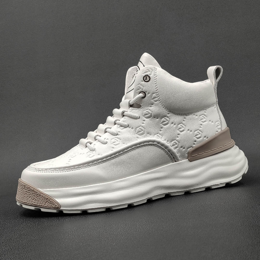 Men Stylish Figured Leather Thick Soled High Top Casual Shoes Newgew Shoes