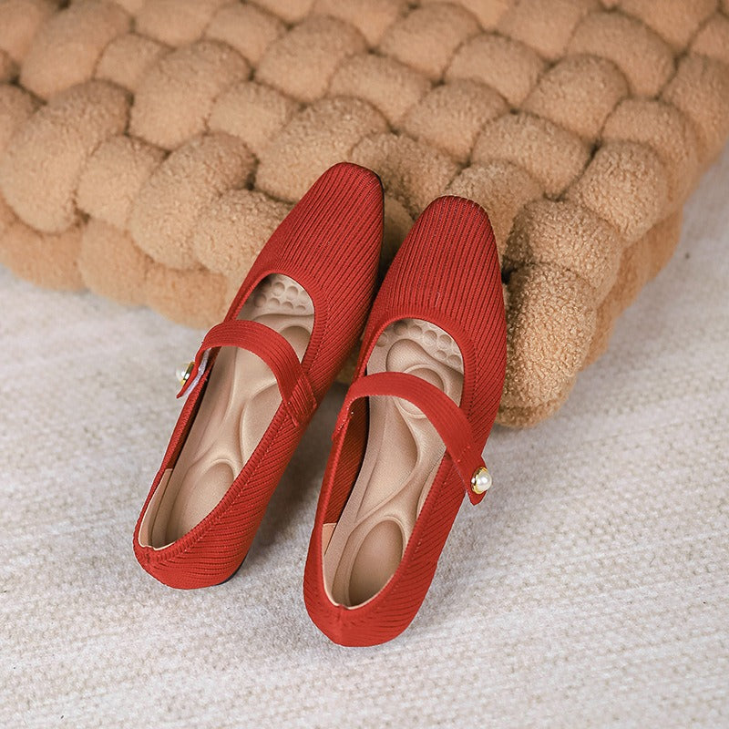 Square Toe Mary Jane Woven Flats Newgew