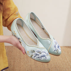 Women's Antique Pointed Old Beijing Mid Cloth Heels Newgew