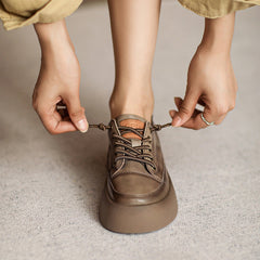 Women Retro Leather Flat Thick Soled Casual Shoes Newgew Shoes