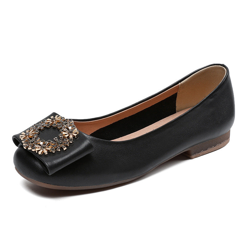 Women Soft Leather Crystal Casual Flats Newgew Shoes