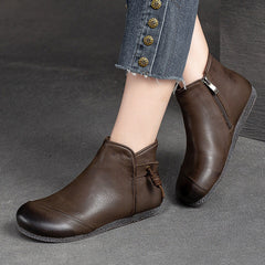 Women Retro Minimalist Leather Soft Flat Ankle Boots Newgew Shoes