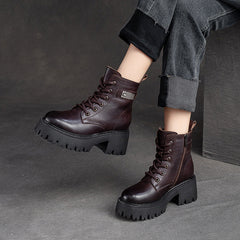 Women Leather Furred Chunky Platform Winter Boots Newgew Shoes