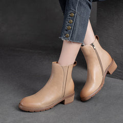 Women Minimalist Leather Casual Chunky Heel Boots Newgew Shoes