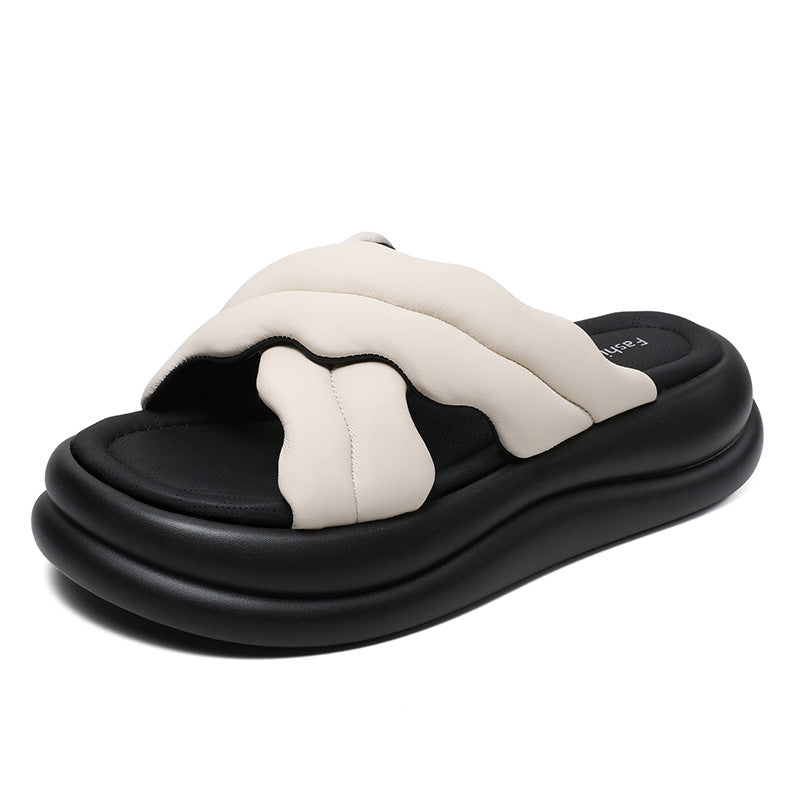 Women Leather Minimlist Thick Soled Soft Slides Newgew Shoes