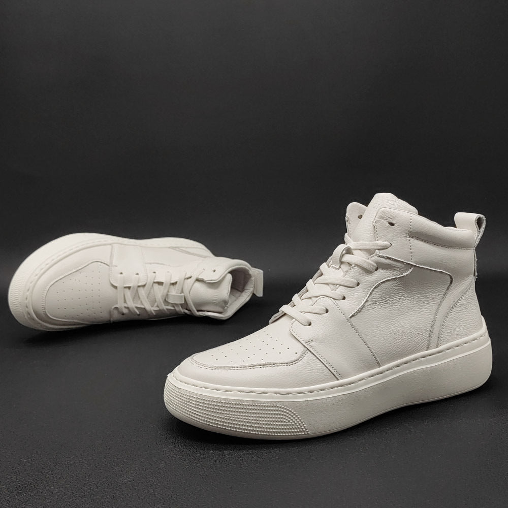 Men Cowhide Casual White Ankle Sneakers Newgew Shoes