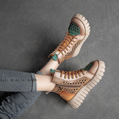 Women Casual Summer Patchwork Hollow Leather Boots Newgew Shoes