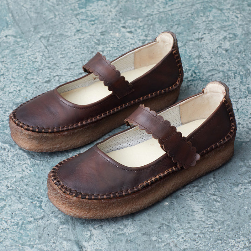 Women Retro Leather Minimalism Soft Casual Shoes Newgew Shoes