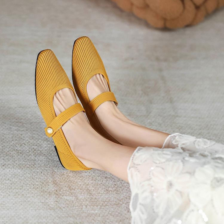 Square Toe Mary Jane Woven Flats Newgew