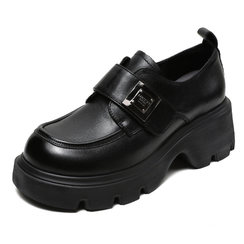 Women Retro Leather Velcro Tape Chunky Platform Loafers Newgew Shoes