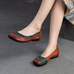 Women Retro Color Matching Leather Soft Flats Newgew Shoes